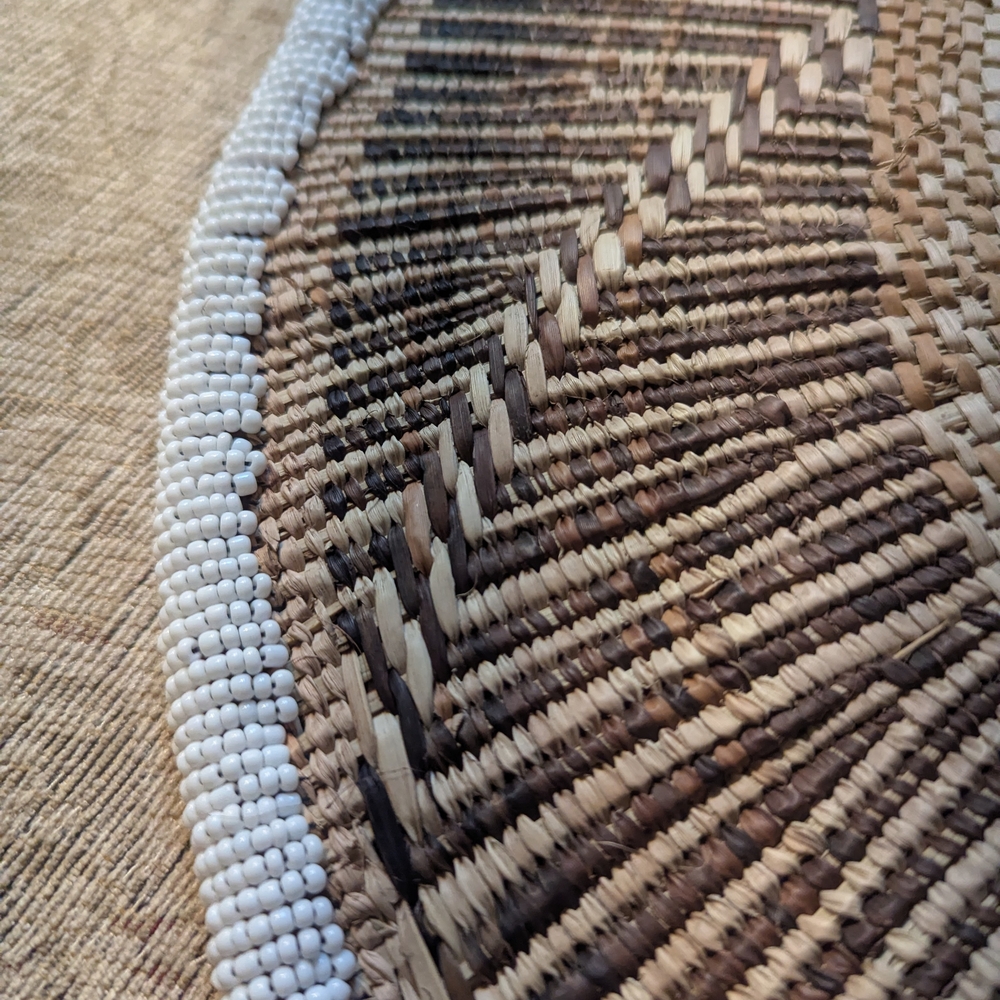 Handwoven Straw and Bead Decorative Plate